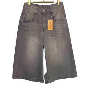 MYOURSA Grey Wide Leg Denim Culotte Shorts Cotton Blend Size Small NWT
